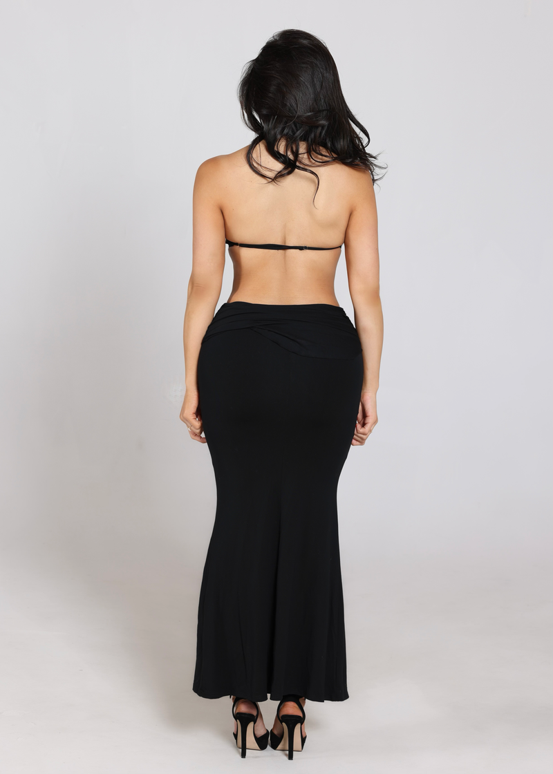 GABRIELLA HALTER BACK COWL MAXI DRESS